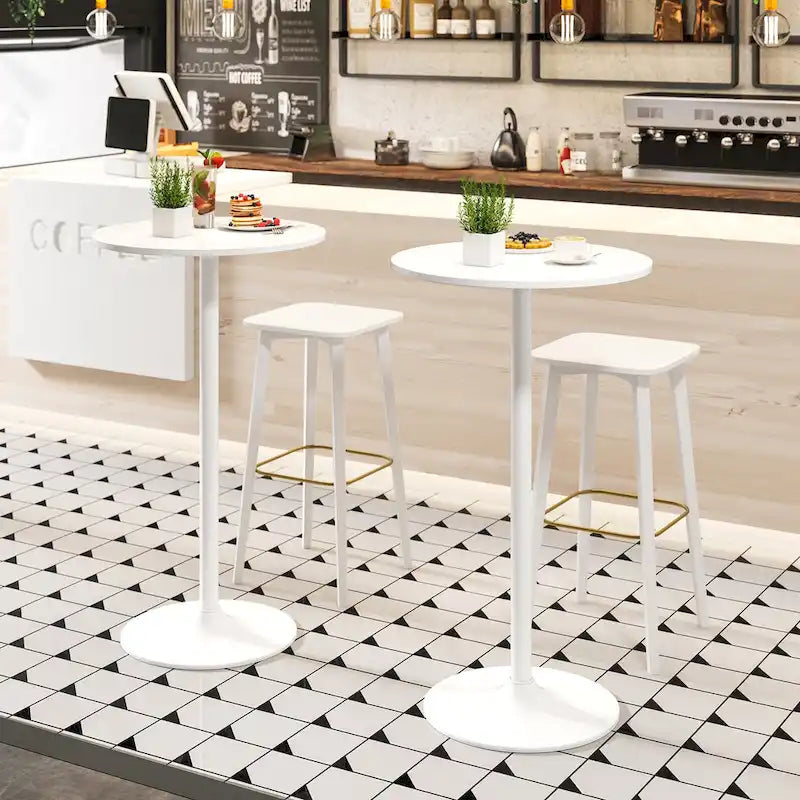 Table de bistro ronde blanche en MDF et métal avec base stable