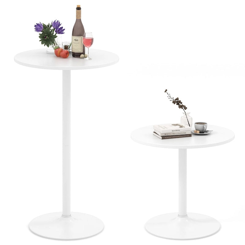 Table de bistro ronde blanche en MDF et métal avec base stable