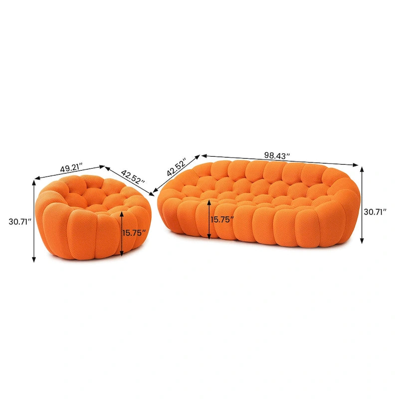 Canapé Bulle capitonné en tissu nid d'abeille 3D, 2 pièces, canapé 3 places et canapé simple pour salon