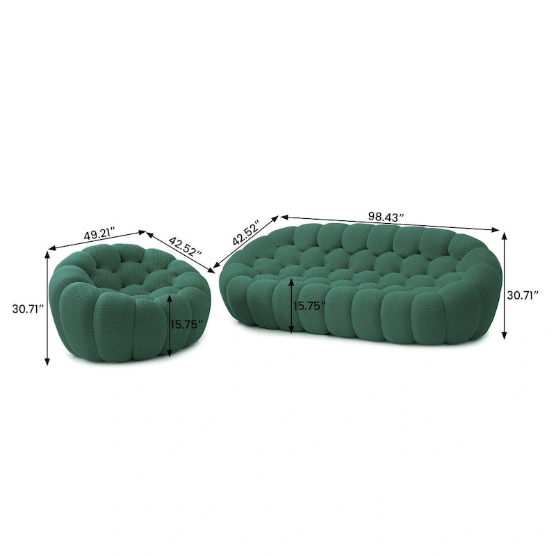 Canapé Bulle capitonné en tissu nid d'abeille 3D, 2 pièces, canapé 3 places et canapé simple pour salon