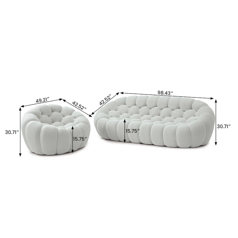 Canapé Bulle capitonné en tissu nid d'abeille 3D, 2 pièces, canapé 3 places et canapé simple pour salon
