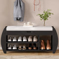 Banc de rangement rétro multifonctionnel avec coussin et panneau latéral courbé