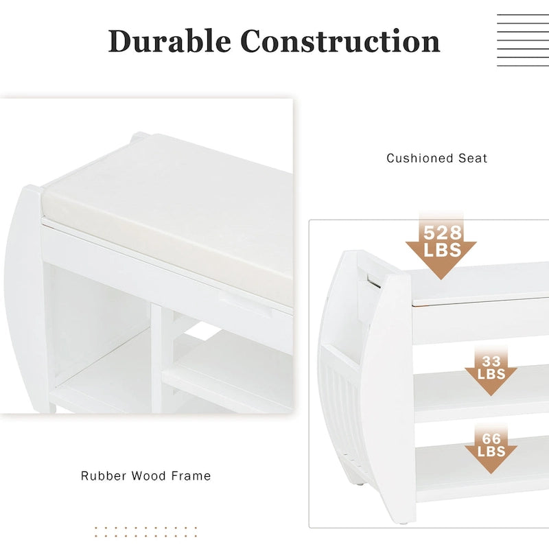 Banc de rangement rétro multifonctionnel avec coussin et panneau latéral courbé