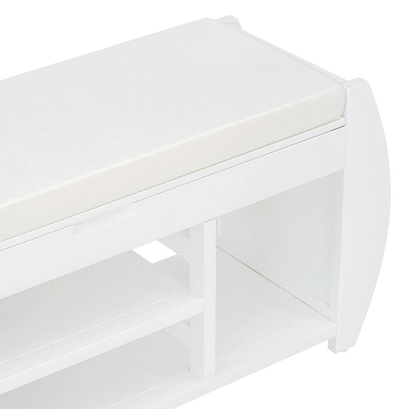 Banc de rangement rétro multifonctionnel avec coussin et panneau latéral courbé