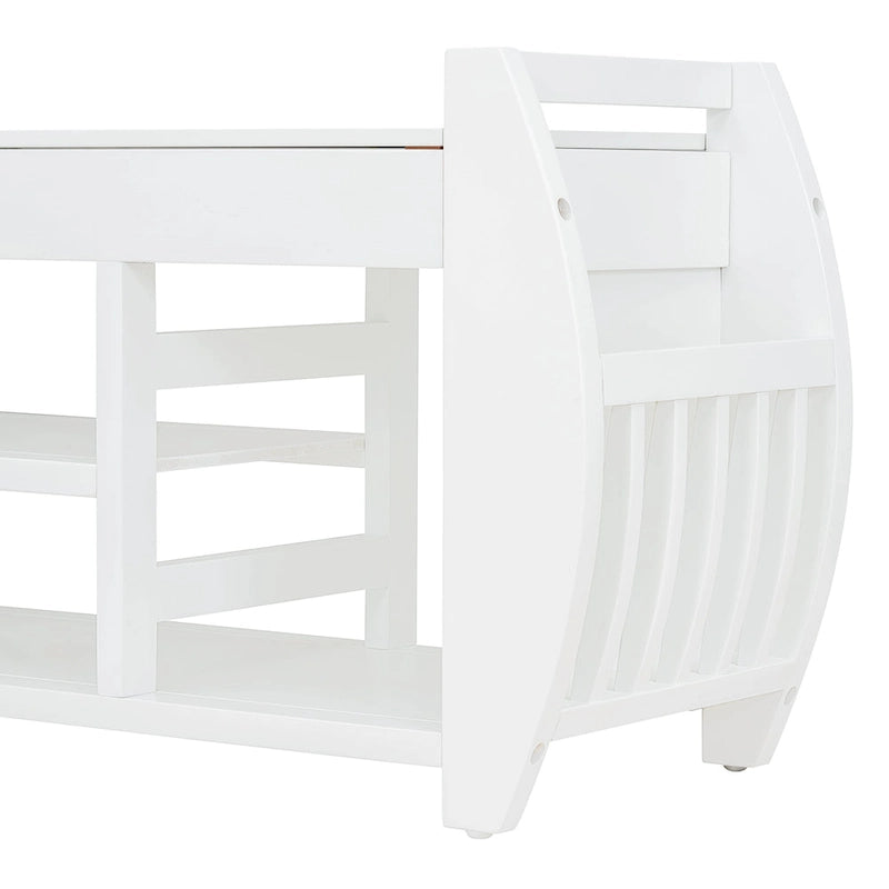 Banc de rangement rétro multifonctionnel avec coussin et panneau latéral courbé