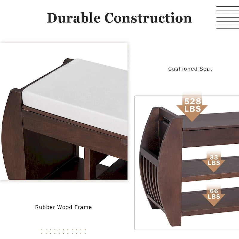 Banc de rangement rétro multifonctionnel avec coussin et panneau latéral courbé