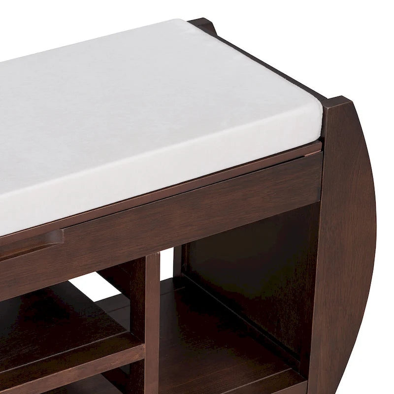 Banc de rangement rétro multifonctionnel avec coussin et panneau latéral courbé
