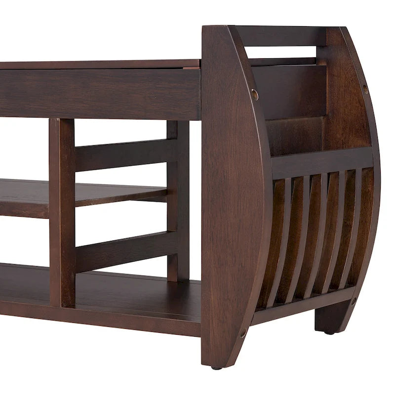 Banc de rangement rétro multifonctionnel avec coussin et panneau latéral courbé