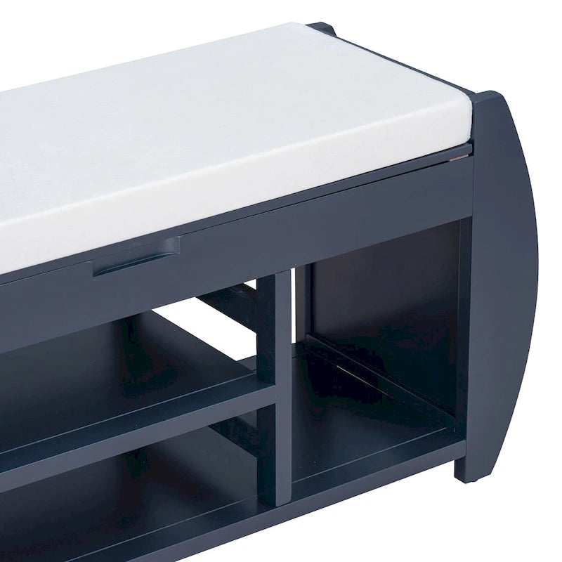 Banc de rangement rétro multifonctionnel avec coussin et panneau latéral courbé