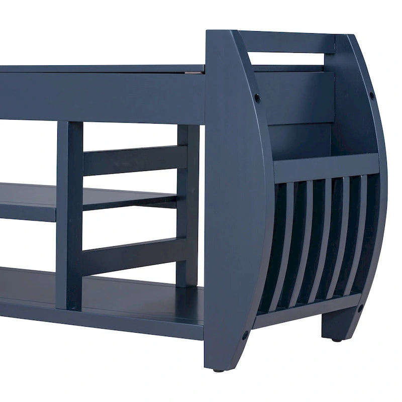Banc de rangement rétro multifonctionnel avec coussin et panneau latéral courbé