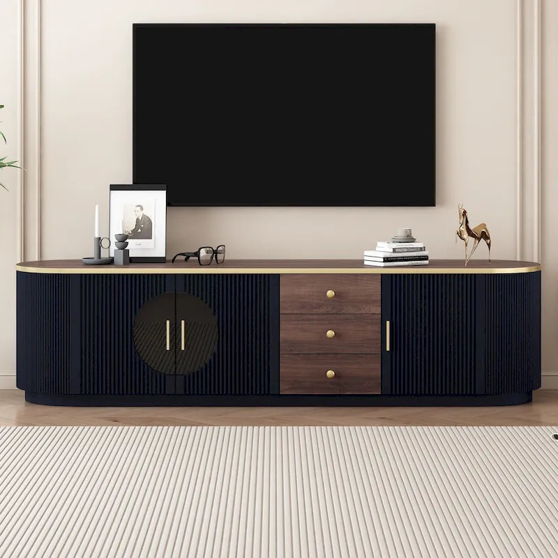 Meuble TV minimaliste moderne de 70,8 pouces pour téléviseurs jusqu'à 80 pouces, meuble de divertissement avec 3 tiroirs et 1 étagère