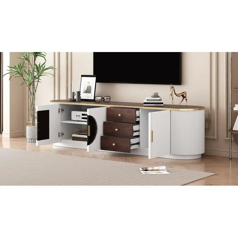 Meuble TV minimaliste moderne de 70,8 pouces pour téléviseurs jusqu'à 80 pouces, meuble de divertissement avec 3 tiroirs et 1 étagère