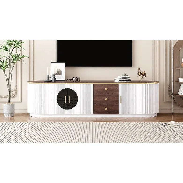 Meuble TV minimaliste moderne de 70,8 pouces pour téléviseurs jusqu'à 80 pouces, meuble de divertissement avec 3 tiroirs et 1 étagère
