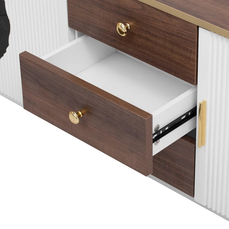 Meuble TV minimaliste moderne de 70,8 pouces pour téléviseurs jusqu'à 80 pouces, meuble de divertissement avec 3 tiroirs et 1 étagère