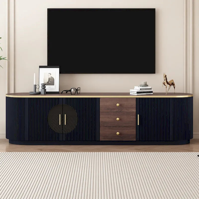 Meuble TV minimaliste moderne de 70,8 pouces pour téléviseurs jusqu'à 80 pouces, meuble de divertissement avec 3 tiroirs et 1 étagère