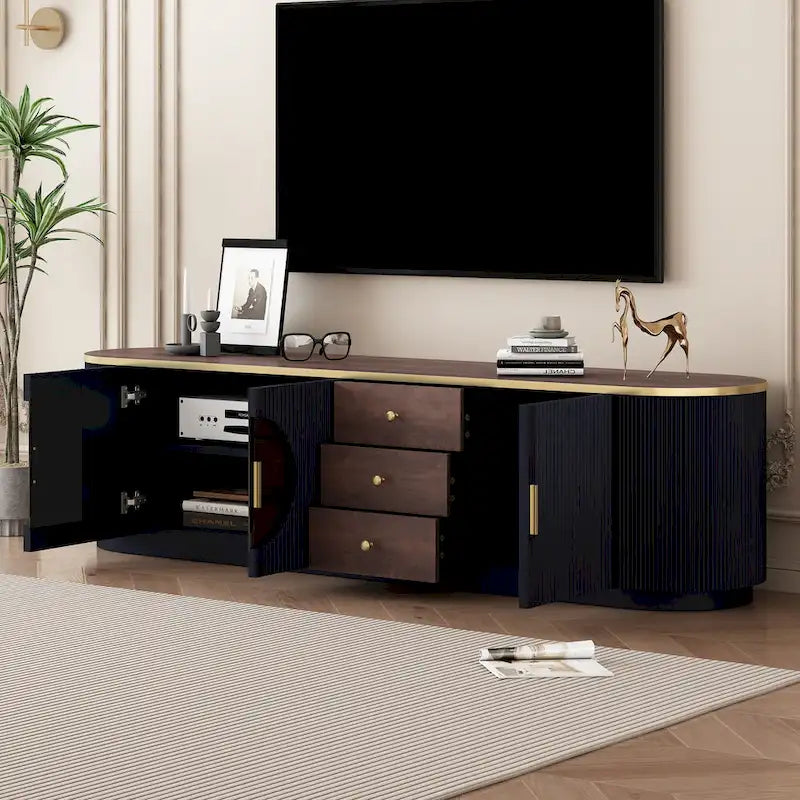 Meuble TV minimaliste moderne de 70,8 pouces pour téléviseurs jusqu'à 80 pouces, meuble de divertissement avec 3 tiroirs et 1 étagère