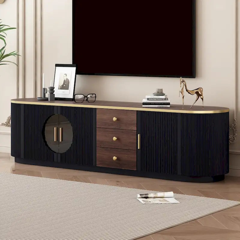 Meuble TV minimaliste moderne de 70,8 pouces pour téléviseurs jusqu'à 80 pouces, meuble de divertissement avec 3 tiroirs et 1 étagère