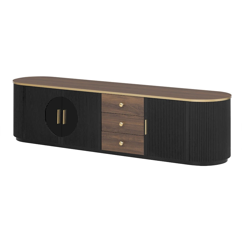 Meuble TV minimaliste moderne de 70,8 pouces pour téléviseurs jusqu'à 80 pouces, meuble de divertissement avec 3 tiroirs et 1 étagère