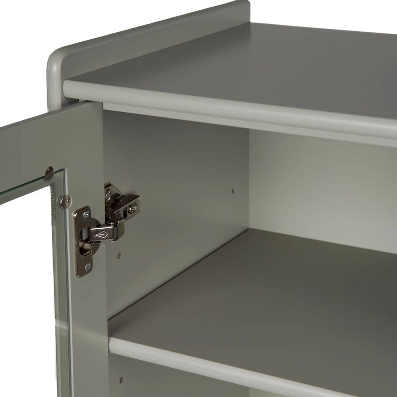 Meuble de rangement de salle de bain moderne avec porte vitrée, deux étagères réglables et tiroir