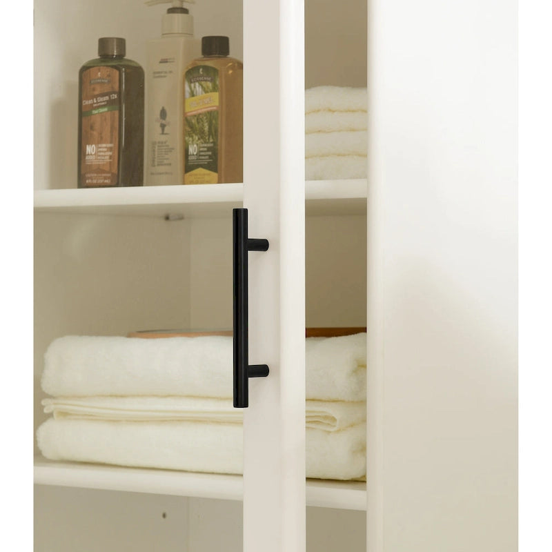 Meuble de rangement de salle de bain moderne avec porte vitrée, deux étagères réglables et tiroir