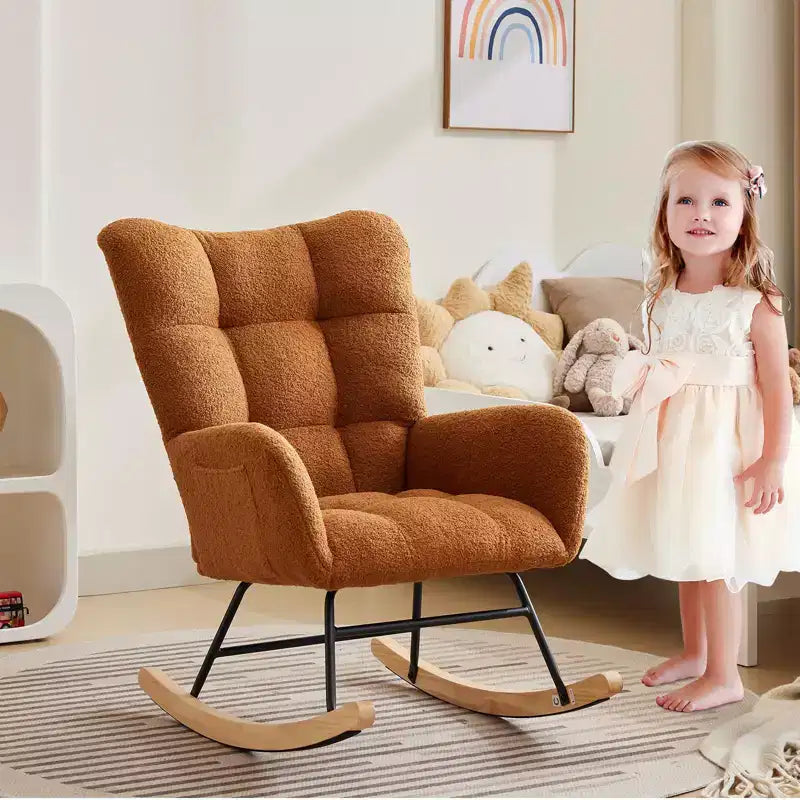 Fauteuil à bascule pour chambre d'enfant, Fauteuil à bascule pour salon pour l'allaitement, Fauteuils d'appoint confortables pour chambre à coucher, Fauteuils rembourrés en peluche Teddy pour l'intérieur