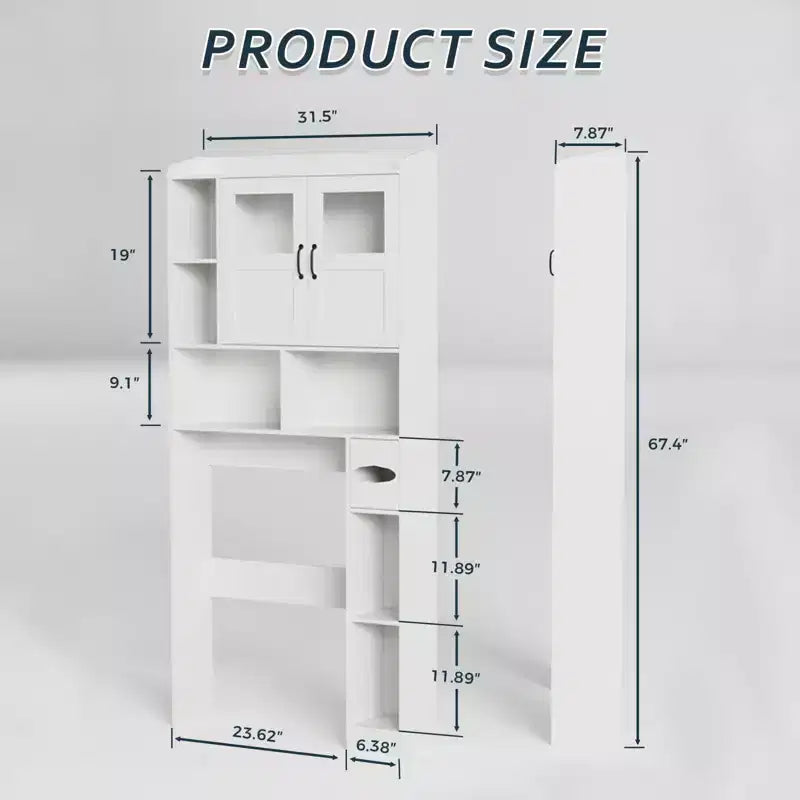 Meuble de rangement pour toilettes – Organisateur de salle de bain de style ferme de 171 cm de haut avec étagère réglable et porte en verre pour salle de bain, buanderie