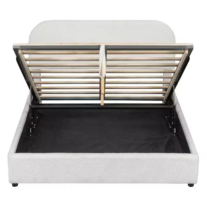 Lit capitonné Queen Size avec rangement escamotable - Blanc