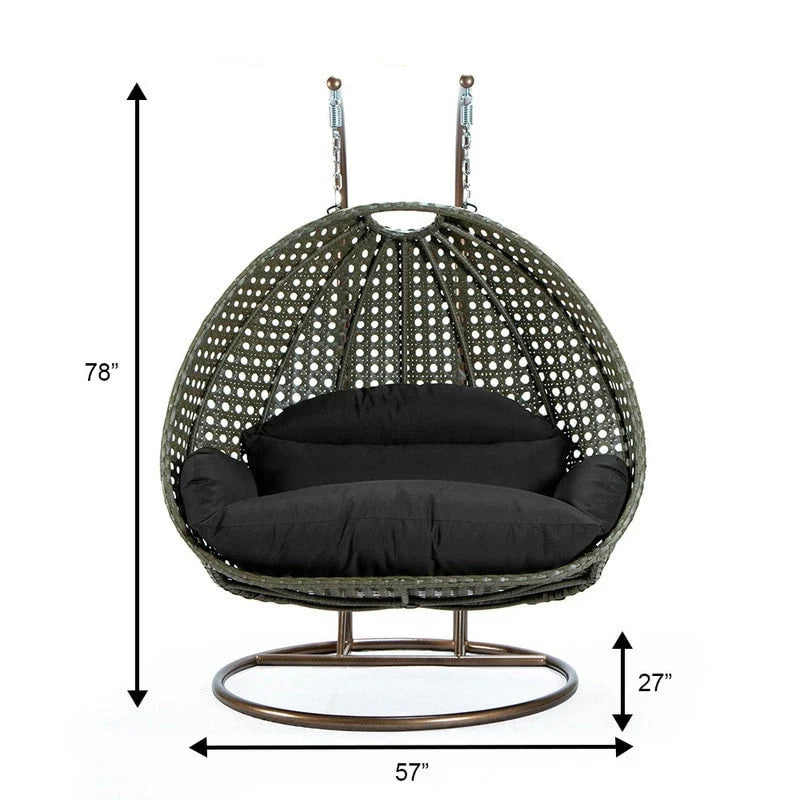 LeisureMod Fauteuil suspendu œuf 2 places avec support - Balançoire / hamac de patio en rotin osier pour extérieur/intérieur avec coussins