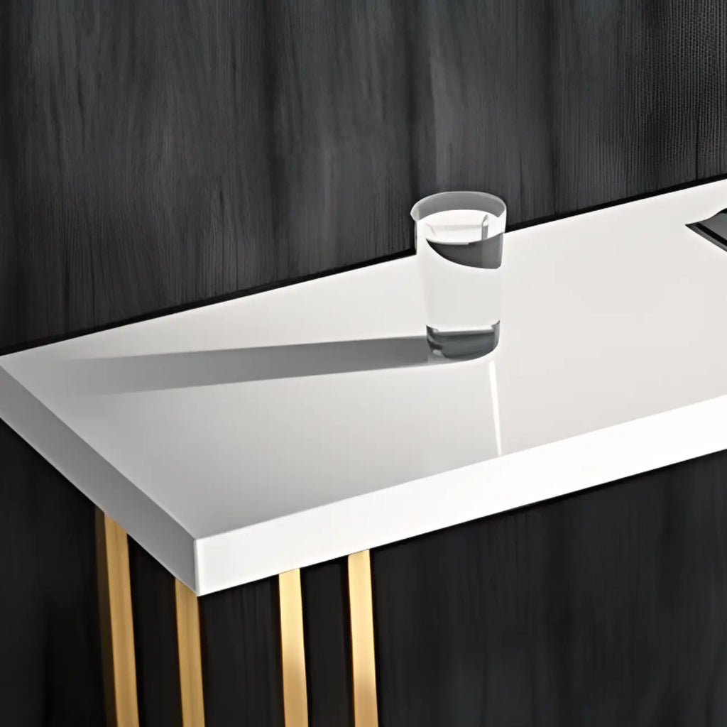 Table de bar rectangulaire de luxe en bois avec base luge dorée pour salle à manger