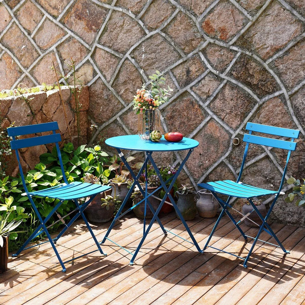 Ensemble bistrot pliant en métal 3 pièces, salon de conversation intérieur/extérieur résistant aux intempéries pour patio, cour, jardin