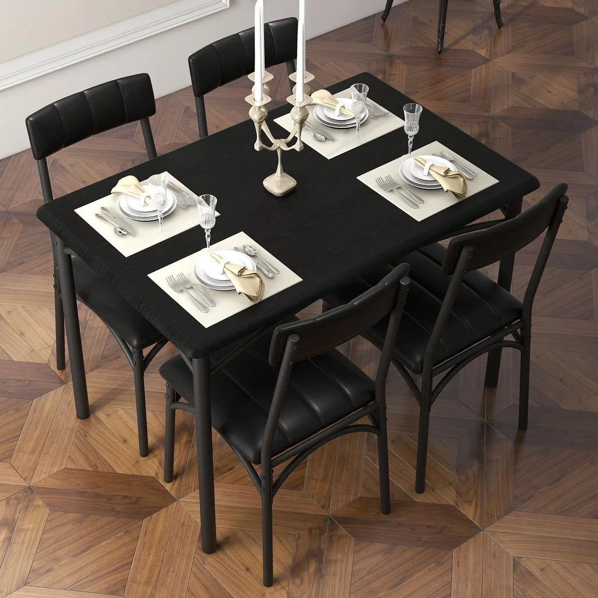 Ensemble table de salle à manger rectangulaire pour 4 avec chaises rembourrées