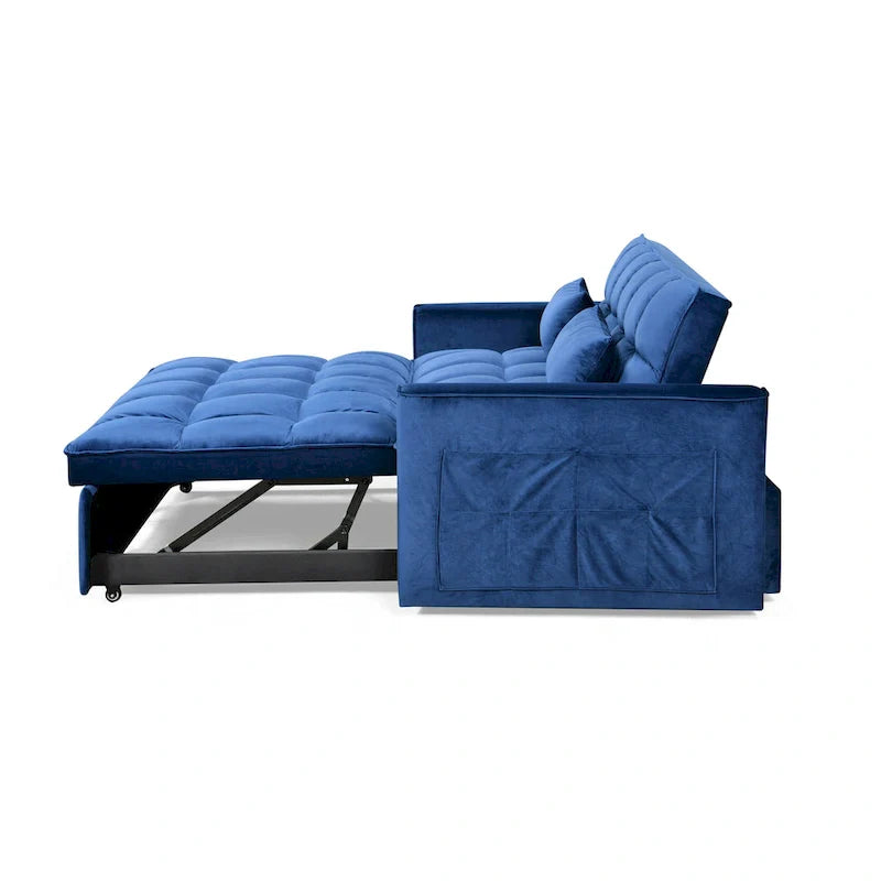 Causeuse futon moderne en velours avec dossier inclinable et poches, 2 places ??Gris foncé / Gris clair / Bleu / Noir