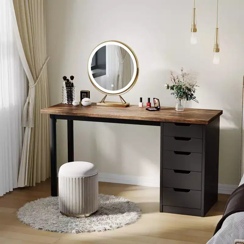 Bureau d'ordinateur de 119 cm avec 5 tiroirs de rangement, table d'étude/d'écriture réversible de style rustique moderne, poste de travail de bureau à domicile pour petits espaces