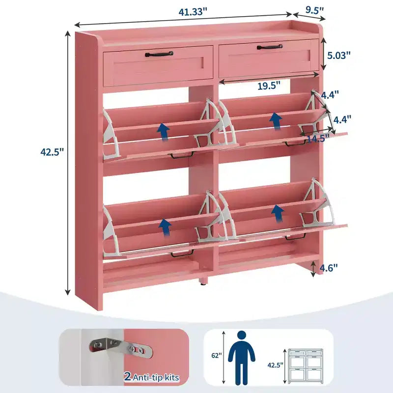Meuble à chaussures avec 4 tiroirs basculants et 2 tiroirs supérieurs, meuble à chaussures en bois avec étagère réglable, armoires à chaussures autoportantes