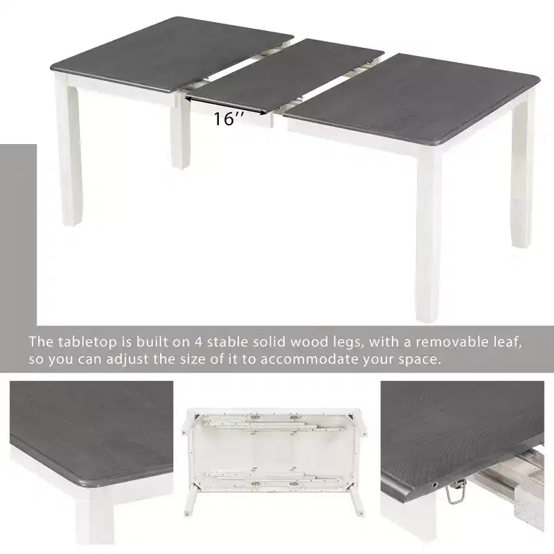 Ensemble de salle à manger extensible de style ferme pour 6 personnes, table rectangulaire et 6 chaises rembourrées