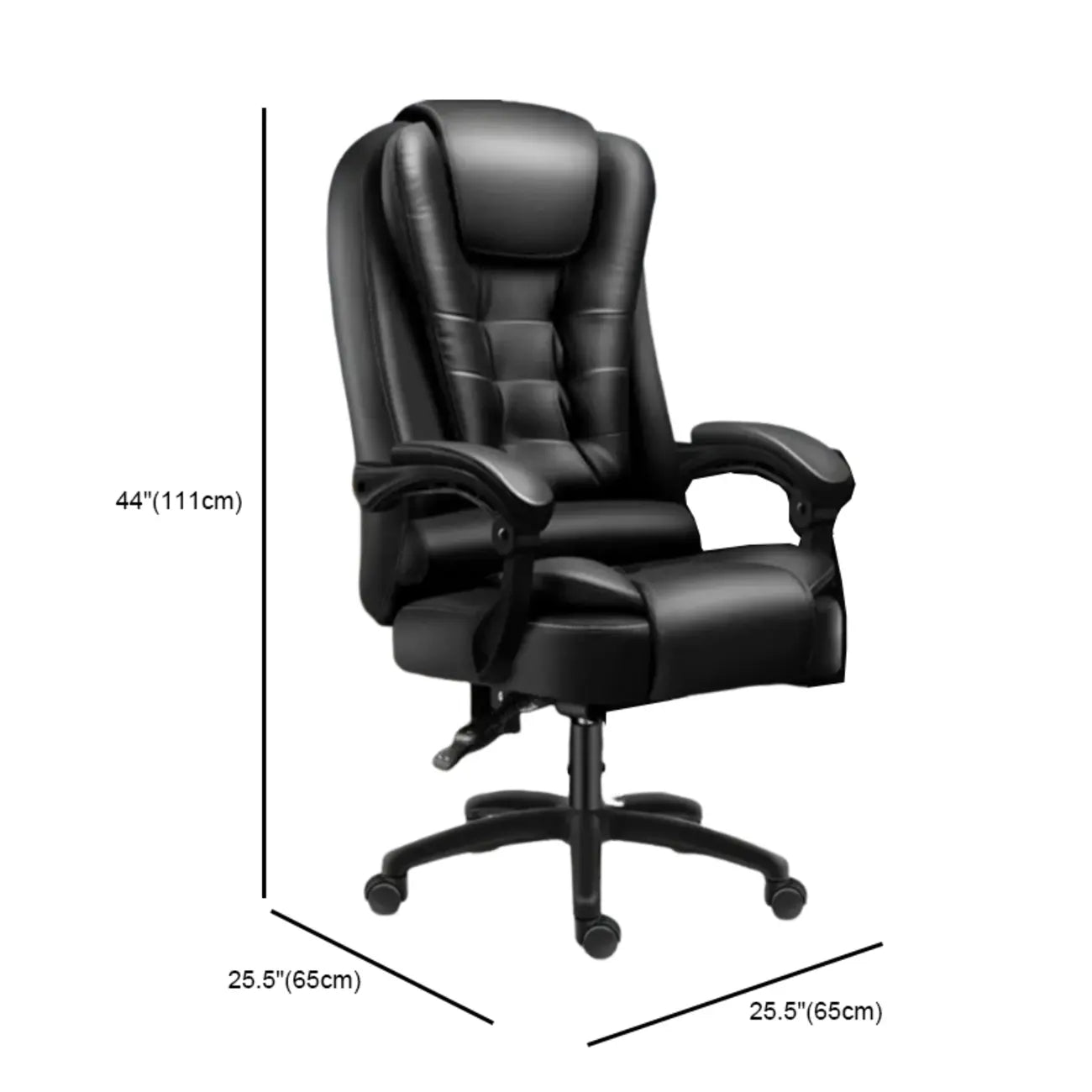 Chaise de bureau pivotante ergonomique en cuir noir avec repose-pieds
