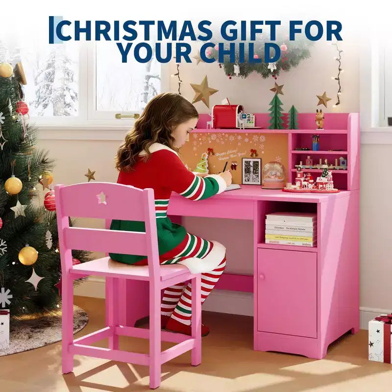 Bureau et chaise d'étude pour enfants avec rangement, bureau d'étude pour enfants avec étagère supérieure et inclinable, pour les 3-8 ans, table d'écriture pour chambre d'enfant