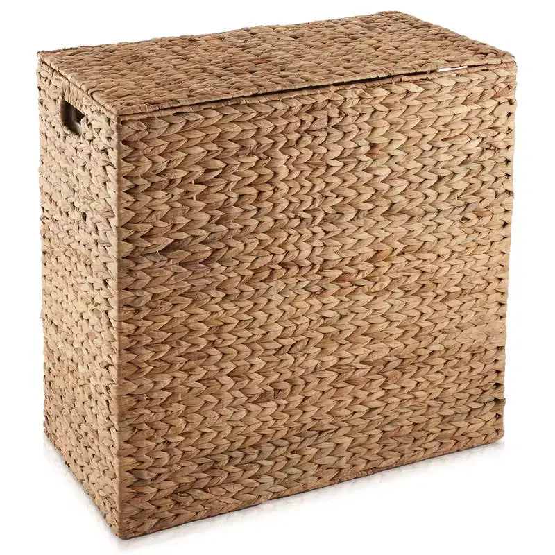 Panier à linge Casafield à 2 sections avec couvercle et sacs de doublure amovibles, trieur de linge tressé en jacinthe d'eau pour vêtements