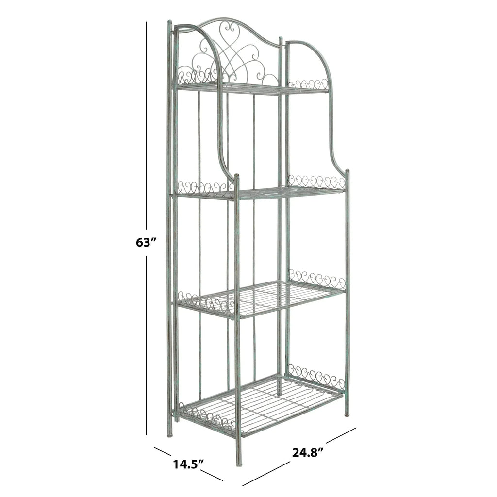 SAFAVIEH Bryn Étagère de boulanger d'extérieur victorienne en fer forgé à 4 niveaux - 63,5 cm l x 38,1 cm P x 160 cm H - 25L x 15P x 63H