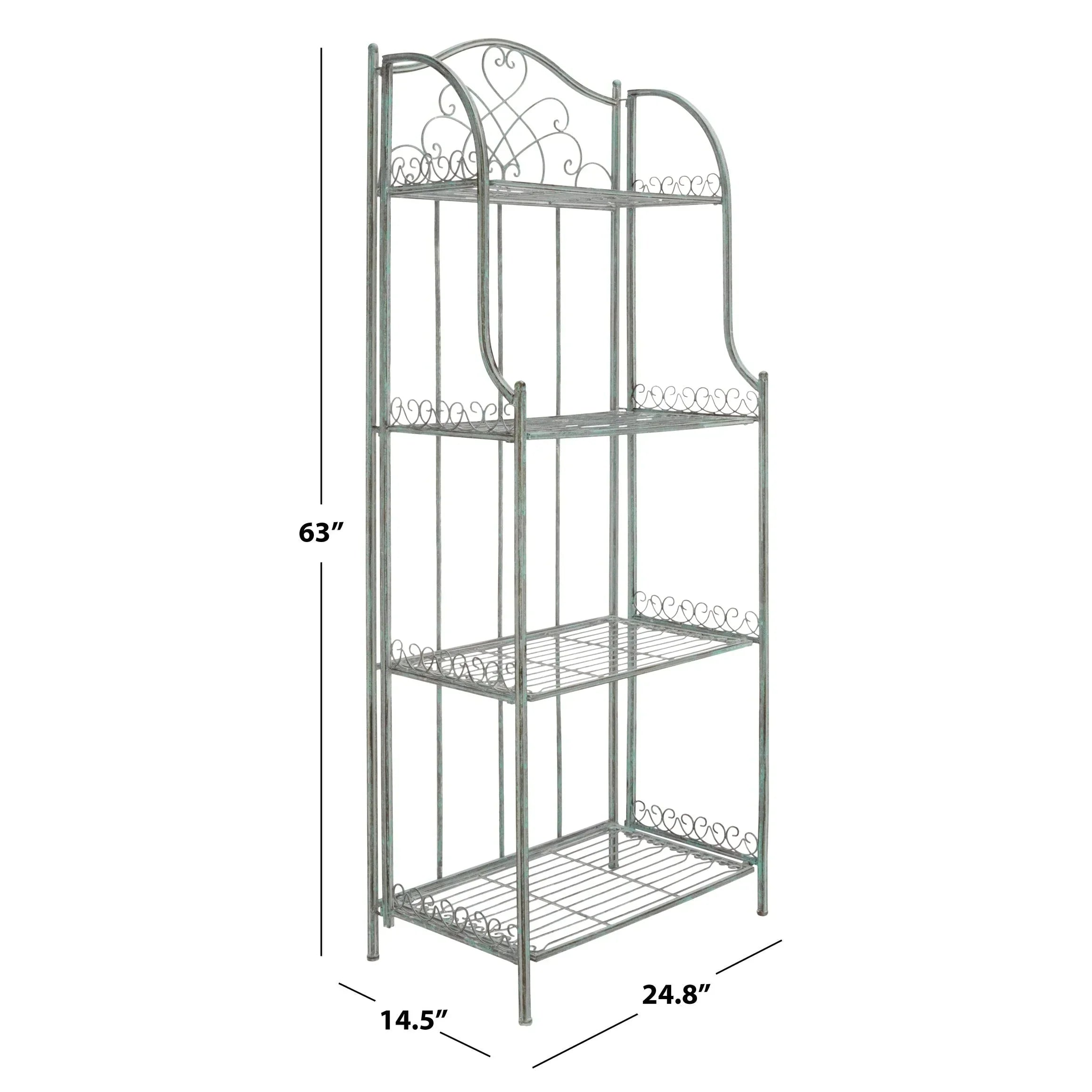SAFAVIEH Bryn Étagère de boulanger d'extérieur victorienne en fer forgé à 4 niveaux - 63,5 cm l x 38,1 cm P x 160 cm H - 25L x 15P x 63H