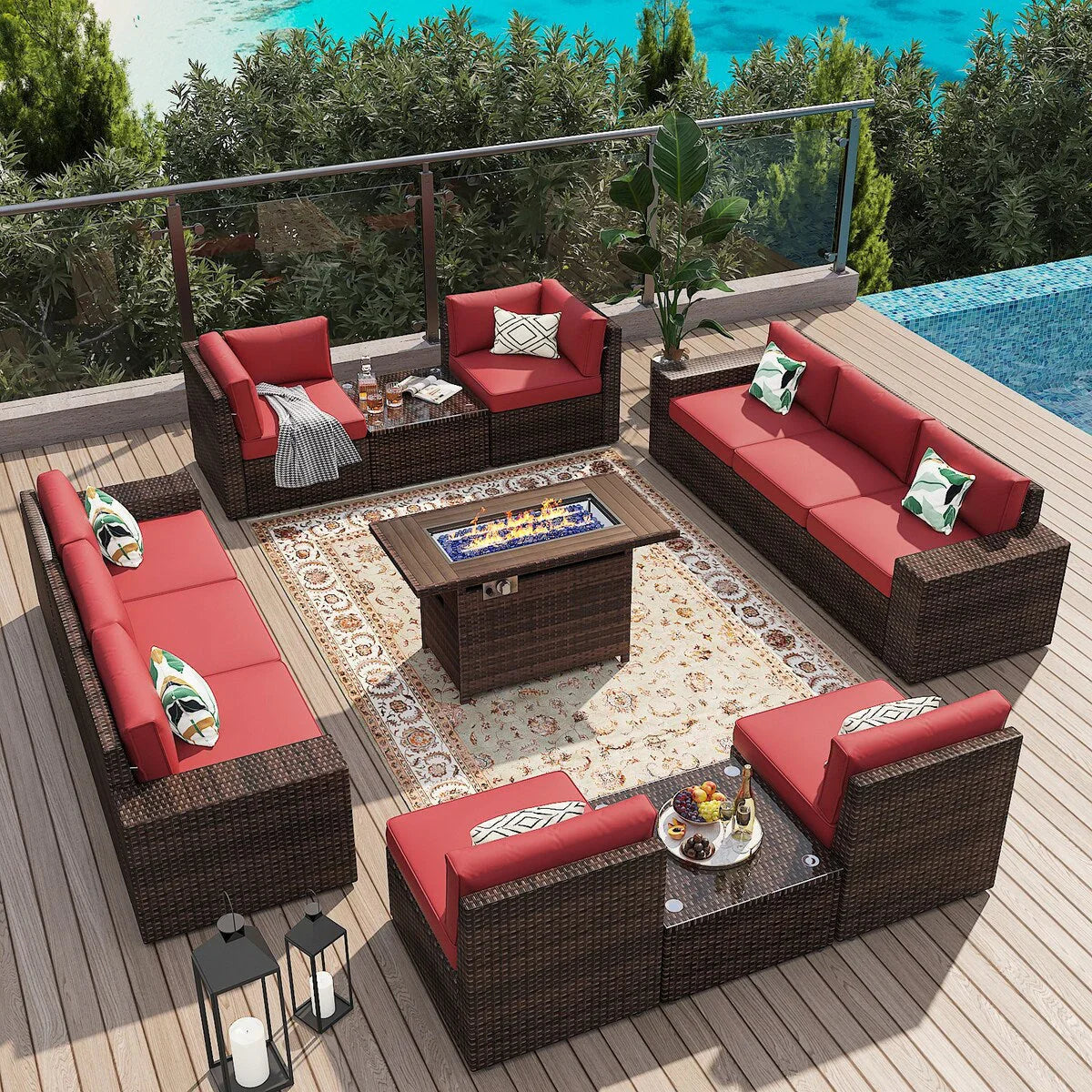 Ensemble de mobilier de jardin 13 pièces avec table brasero de 44 pouces
