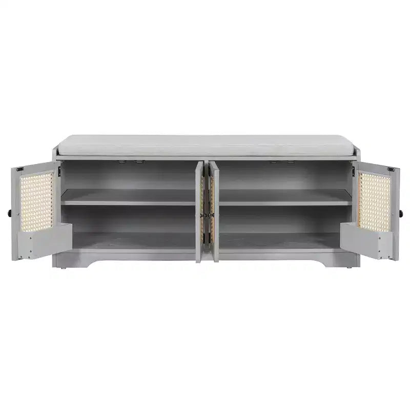 Banc de rangement rustique en bois Whisen, banc à chaussures d'entrée avec coussin amovible, étagères réglables