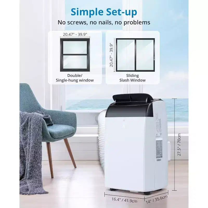 Climatiseur portable 14 000 BTU, unité de climatisation 3-en-1 pour pièces jusqu'à 70 m² avec déshumidificateur