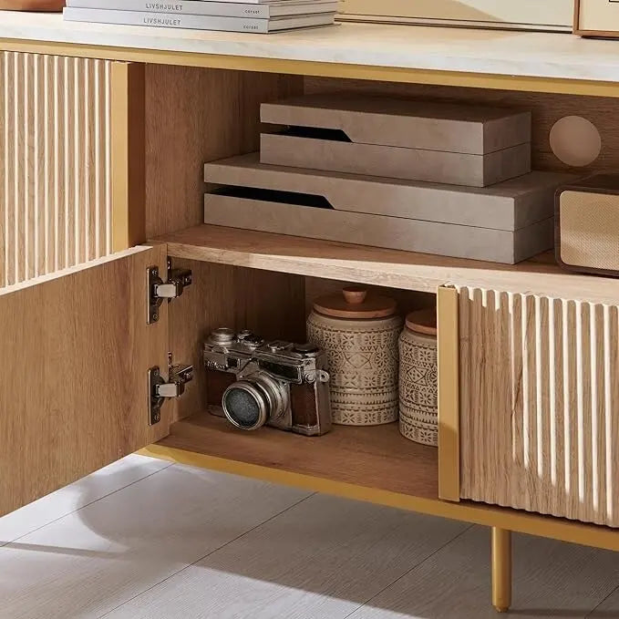 Meuble TV de luxe moderne, meuble de divertissement, avec plateau en faux marbre