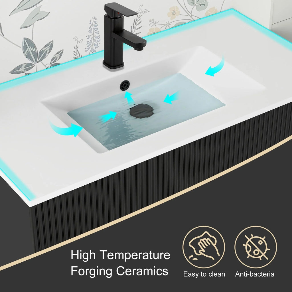 Meuble-lavabo de salle de bain Wavy Line 30/36/48 avec évier et robinet
