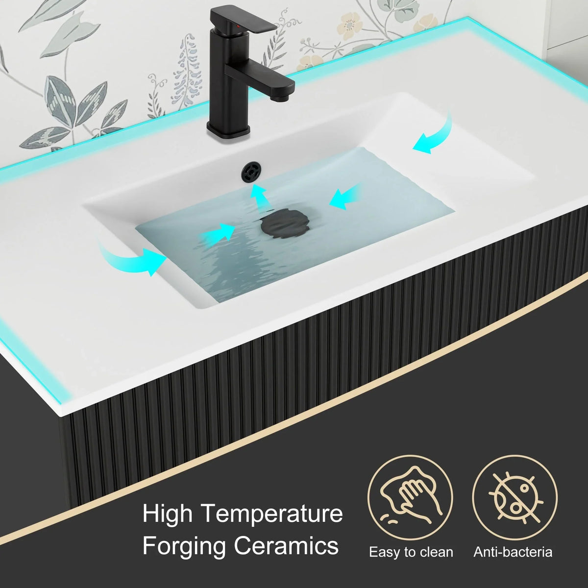 Meuble-lavabo de salle de bain Wavy Line 30/36/48 avec évier et robinet