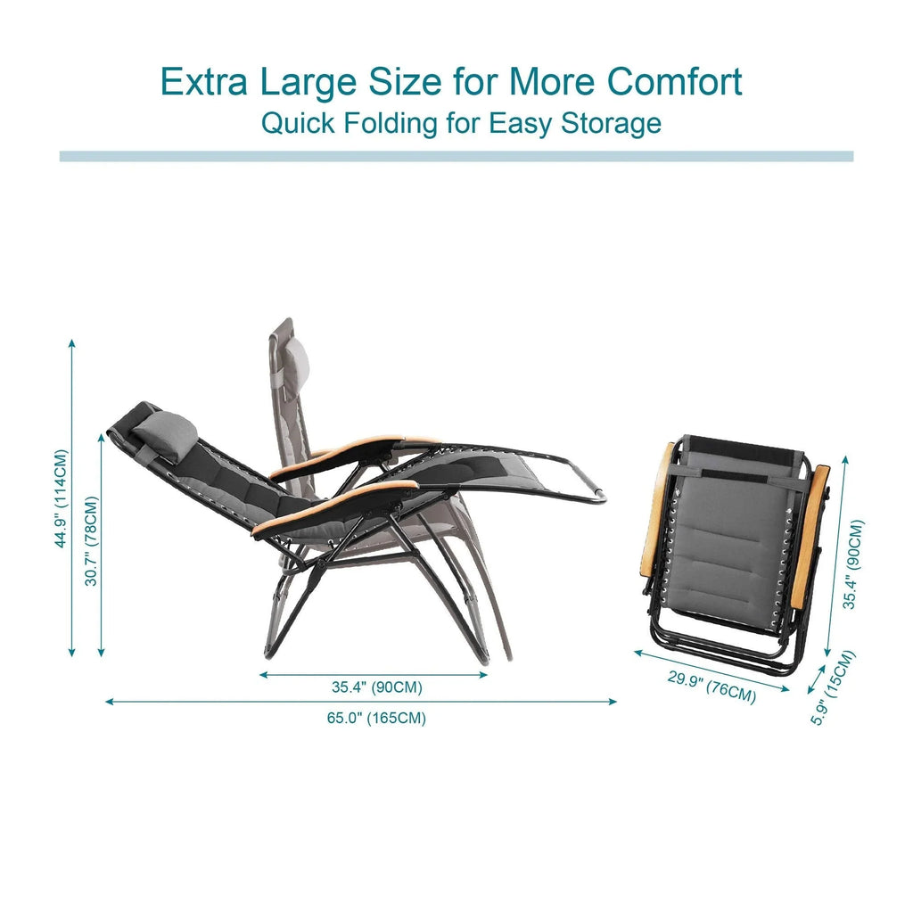 Fauteuil de relaxation zéro gravité XL surdimensionné rembourré avec accoudoirs plus larges et porte-gobelet réglable - N/A