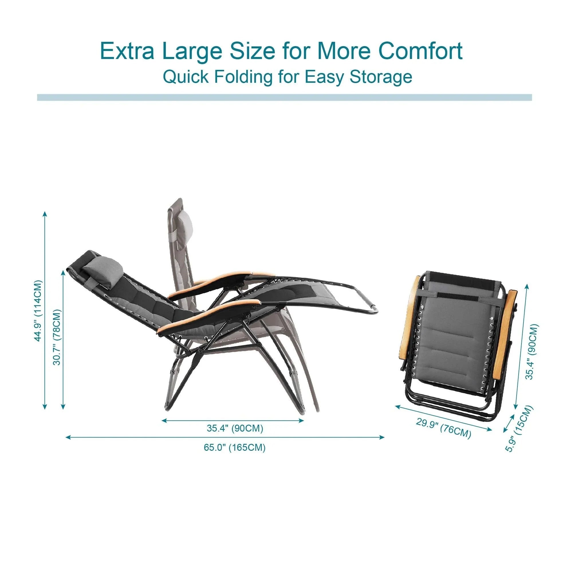 Fauteuil de relaxation zéro gravité XL surdimensionné rembourré avec accoudoirs plus larges et porte-gobelet réglable - N/A