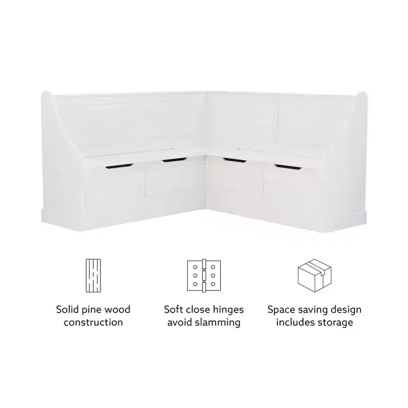 Banquette de coin-repas Linon Tobin traditionnelle en bois massif sans dossier avec coussin blanc - Linon