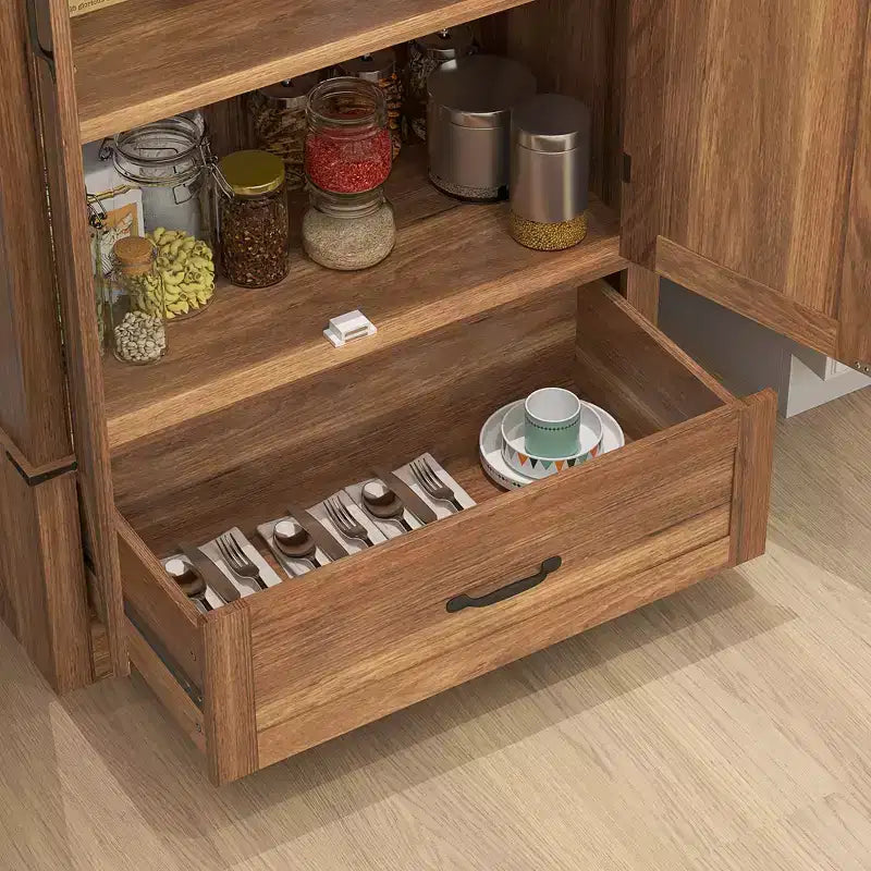 HOMCOM Armoire de garde-manger de ferme de 183 cm avec portes de grange, meuble de rangement de cuisine haut avec étagères réglables et tiroir